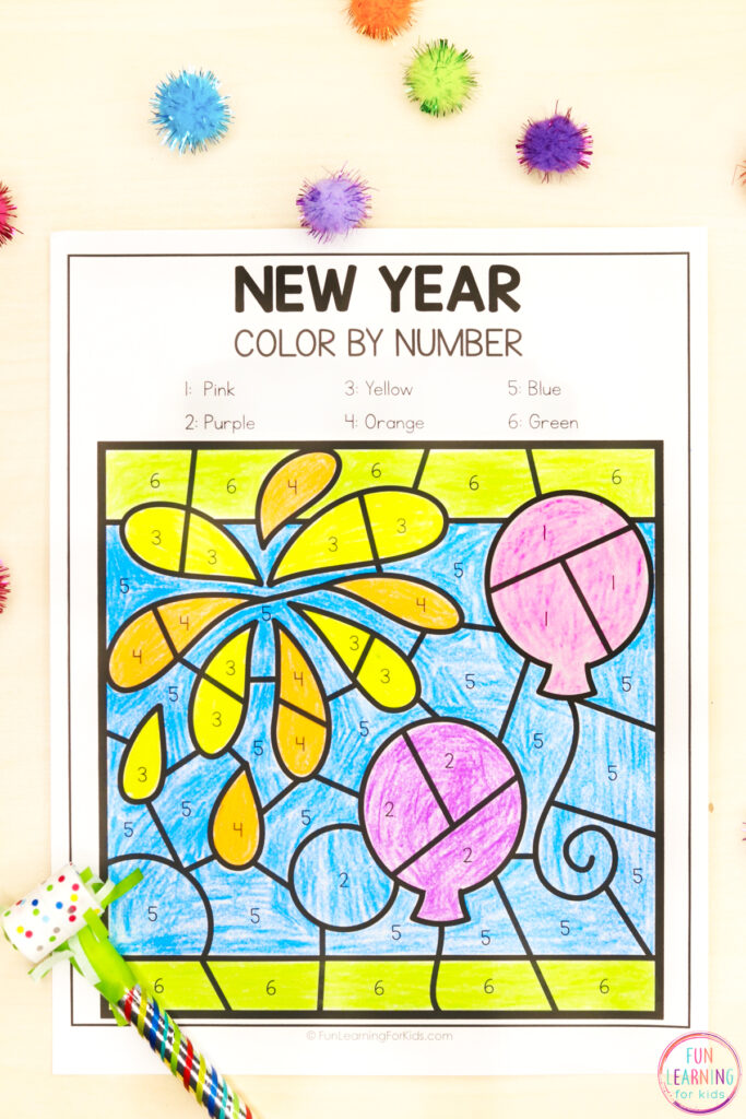 Fireworks and Balloon Color by Number Pin