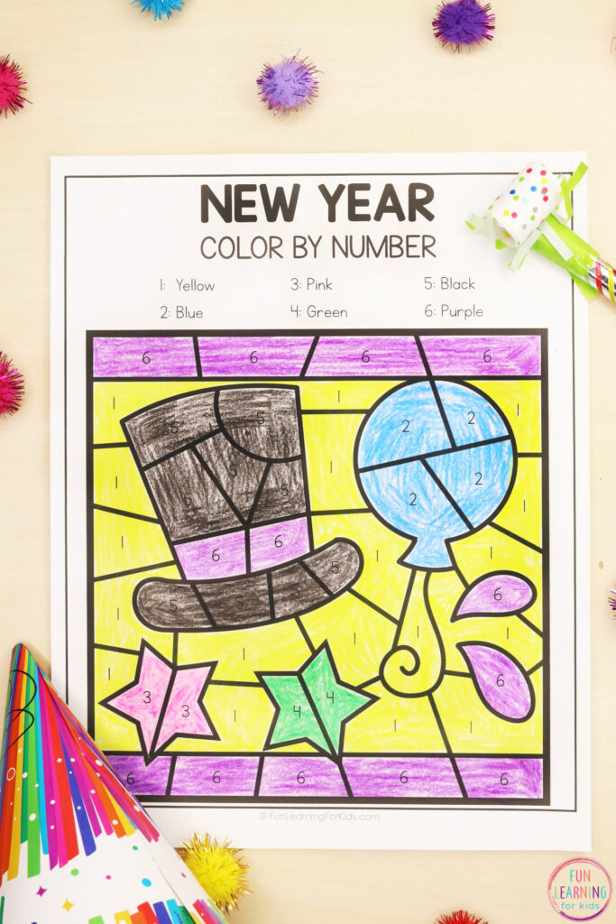 New Year with Hat Color by Number