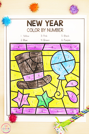 New Year’s Eve Color By Number Coloring Sheets