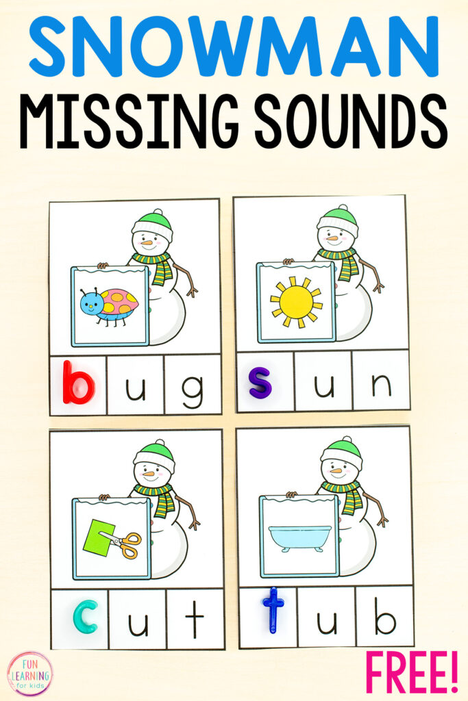 Develop phonemic awareness this winter when you use these snowman adding beginning sounds task cards for practice with adding phonemes.