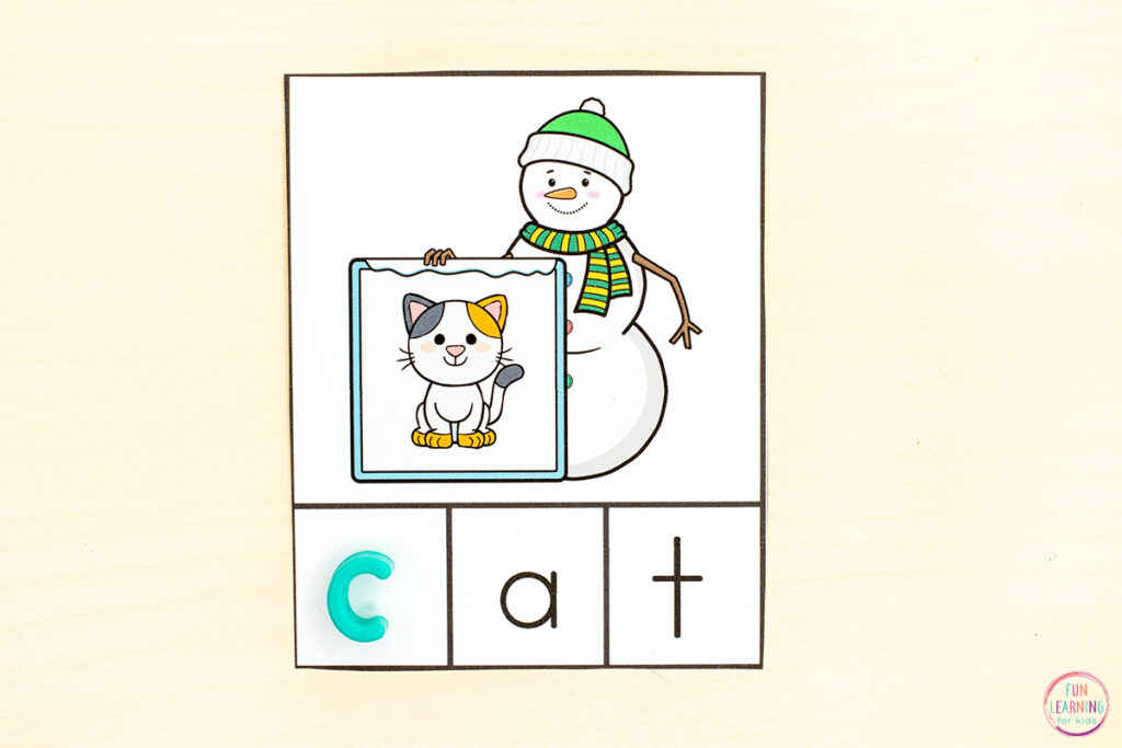 Snowman theme adding phonemes phonemic awareness activity for kids to use this winter.