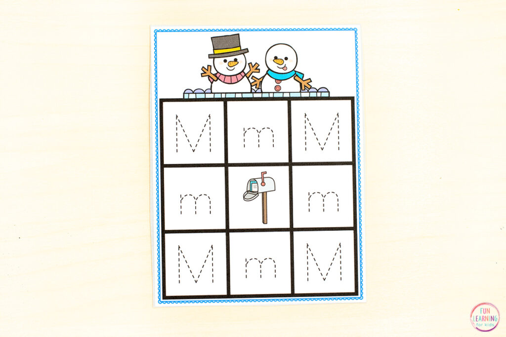 A letter tracing activity for practice with letter formation this winter.