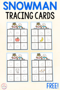 Snowman letter tracing task cards activity for practice with letter formation.