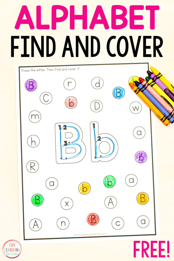 Free printable alphabet find and cover the letter worksheets for learning letter identification and letter formation.