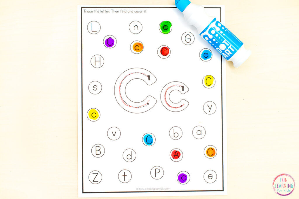 Dot the letter alphabet worksheets for practice with letter tracing and letter identification.