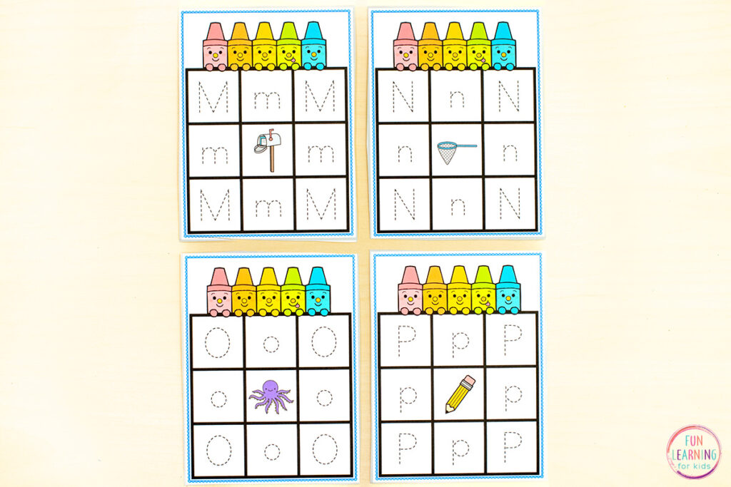 Free printable letter tracing task cards activity for learning to write letters.