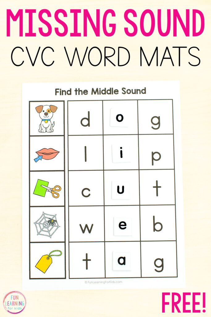 Use these CVC phonics mats to practice adding missing phonemes to words.