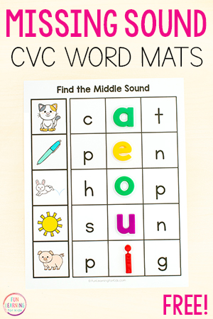 Missing Middle Sound CVC Word Mats Free Printable