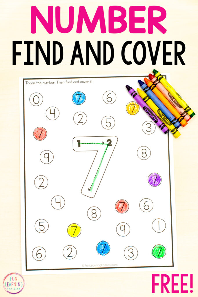 Free printable number find and cover worksheets for learning numbers and number formation in preschool and kindergarten.