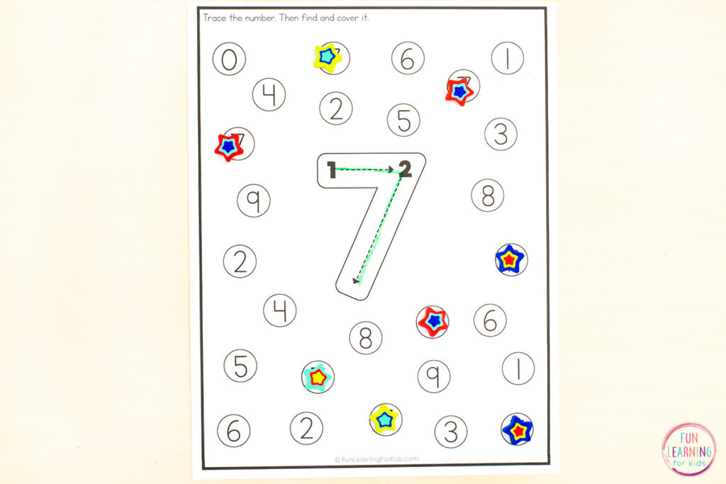 Hands-on number worksheets to learn numbers in kindergarten.