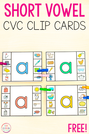 CVC Short Vowel Sounds Clip Cards
