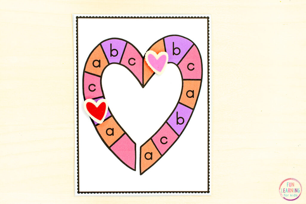 Valentine's Day alphabet board games for kids.