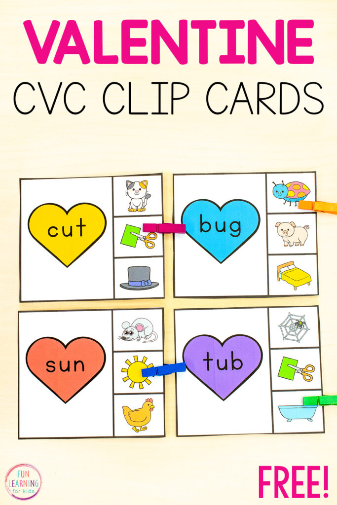Hands-on phonics activity for practice with reading CVC wordst his February.