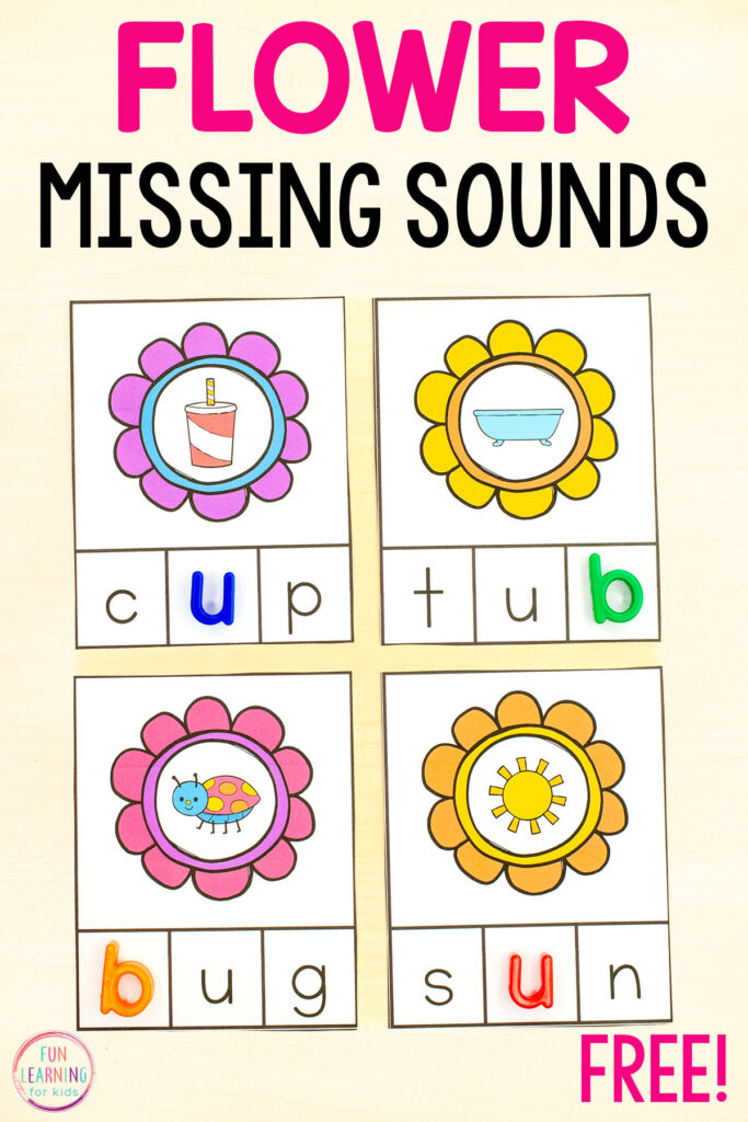 Free printable CVC word cards for phonics instruction and practice with adding phonemes and developing phonemic awareness.
