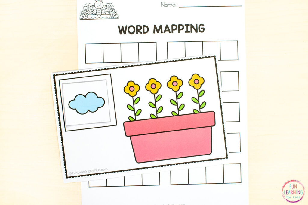 A flower theme phonemic awareness activity for practice with blending and segmenting phonemes.