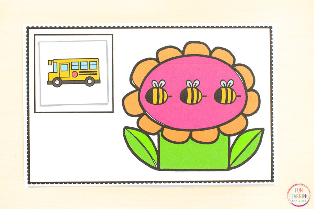 A flower theme phonemic awareness activity for kindergarten and first grade.