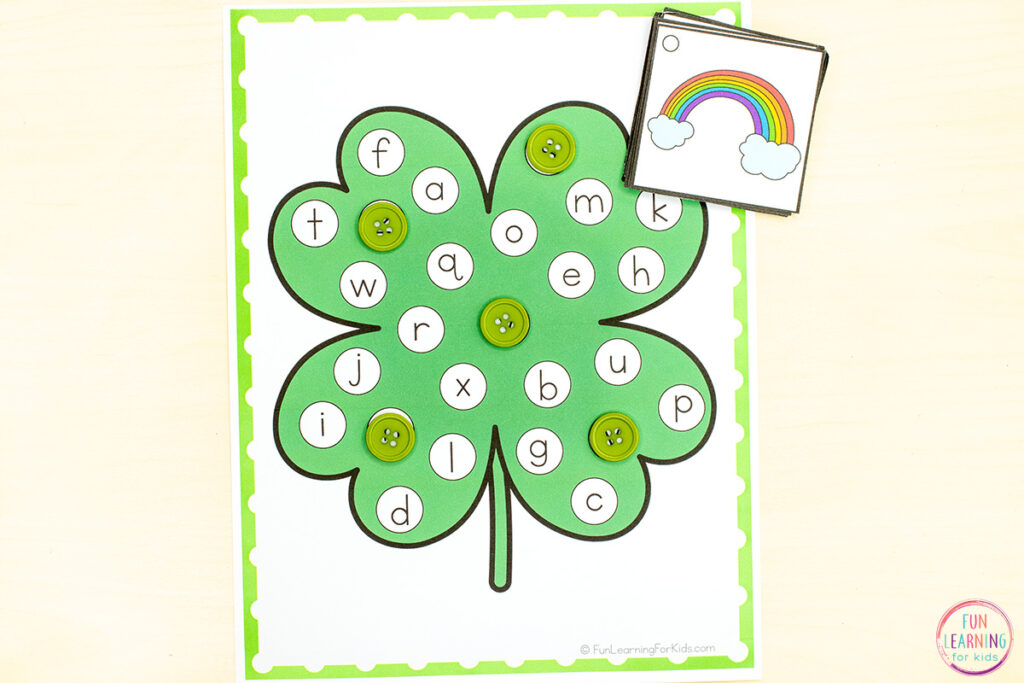 A free printable alphabet activity for your St. Patrick's Day lesson plans for  pre-k or kindergarten.