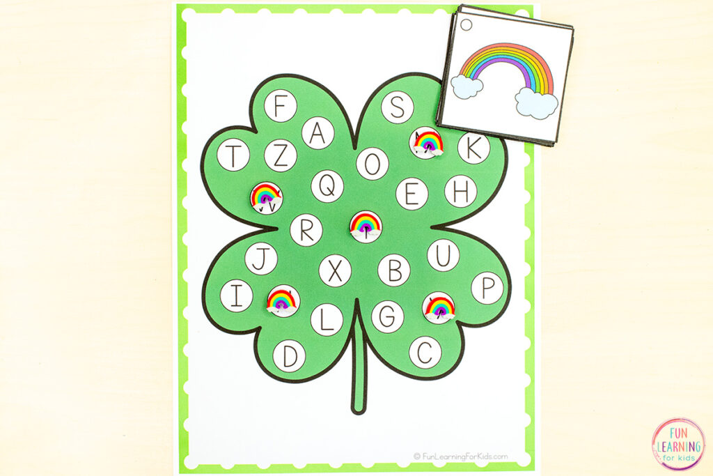 St. Patrick's Day letter recognition and letter sounds activity.