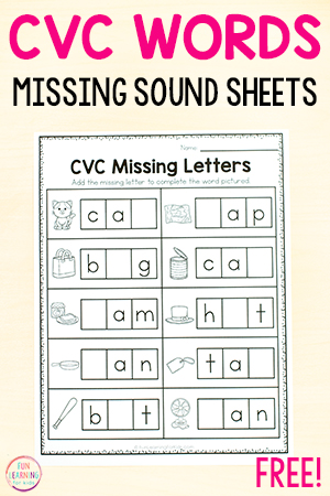 CVC Missing Letter Worksheets for Phonics Practice