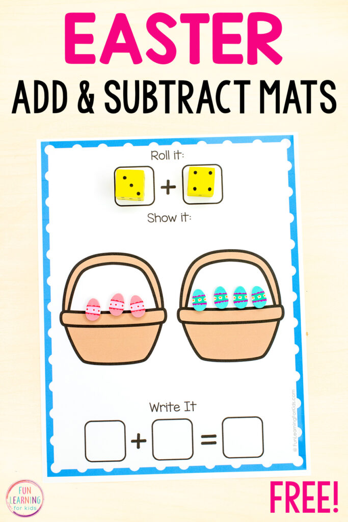 Easter addition and subtraction mats for kids to develop number sense and build math skills.