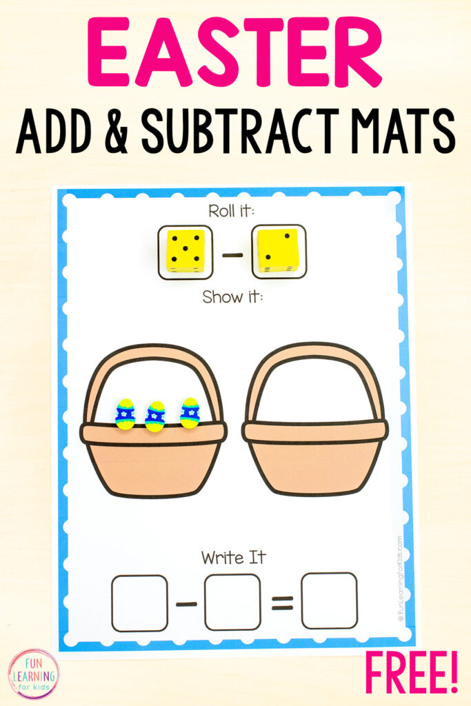 Easter theme math activity for kids to practice addition and subtraction, number composition and more!