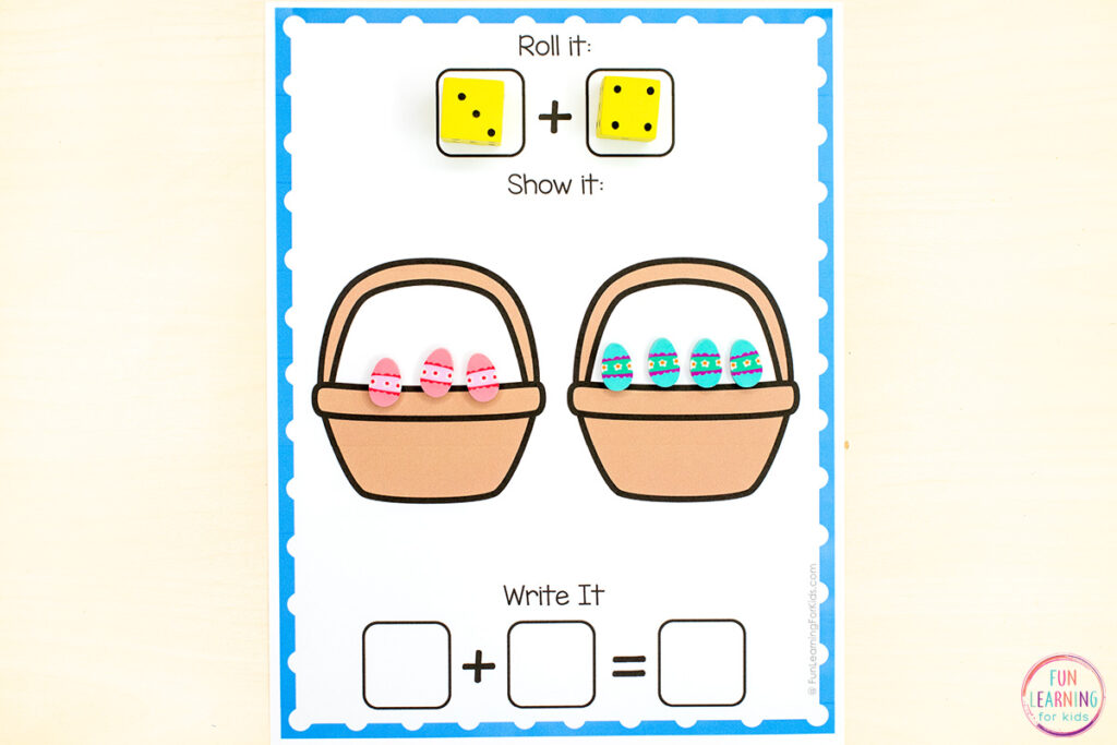 Easter theme addition and subtraction math activity.