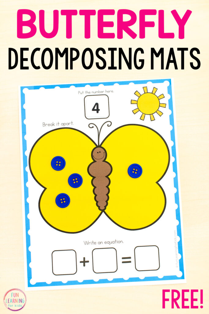 Butterfly and ladybug number sense activity mats for practice with composing and decomposing numbers in kindergarten and first grade.