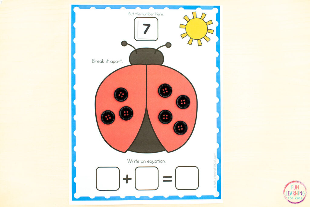 Decomposing numbers math activity for kids.