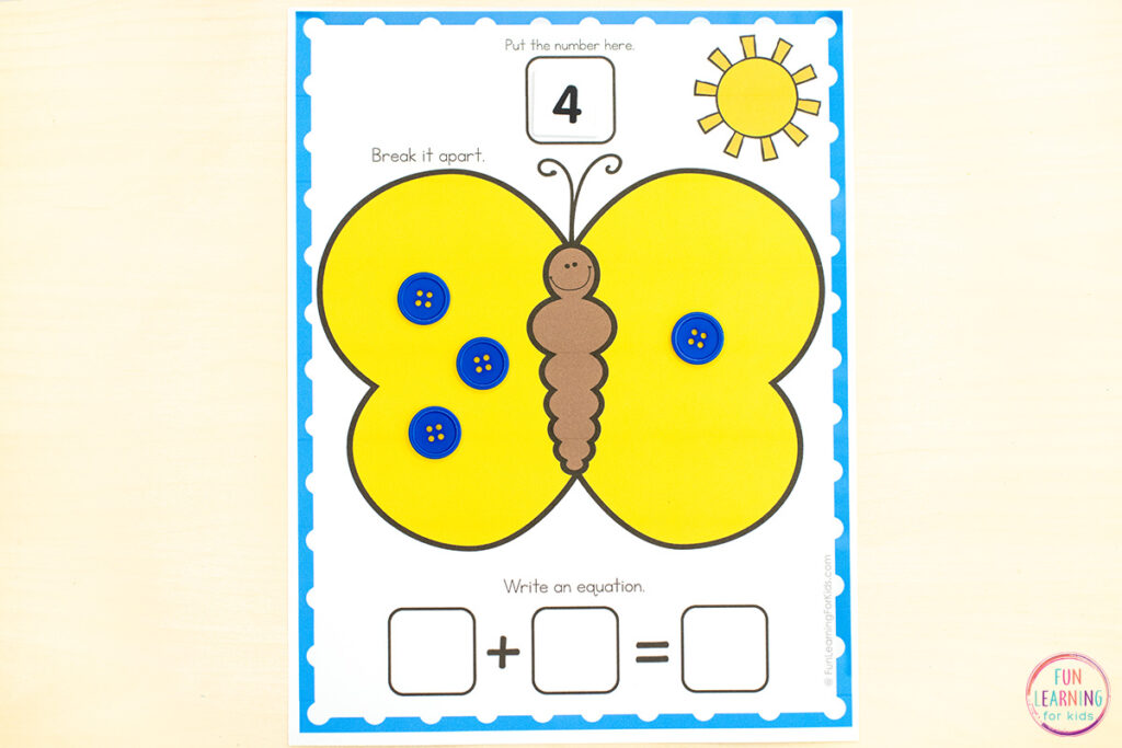 Free printable decomposing numbers math activity for kids.