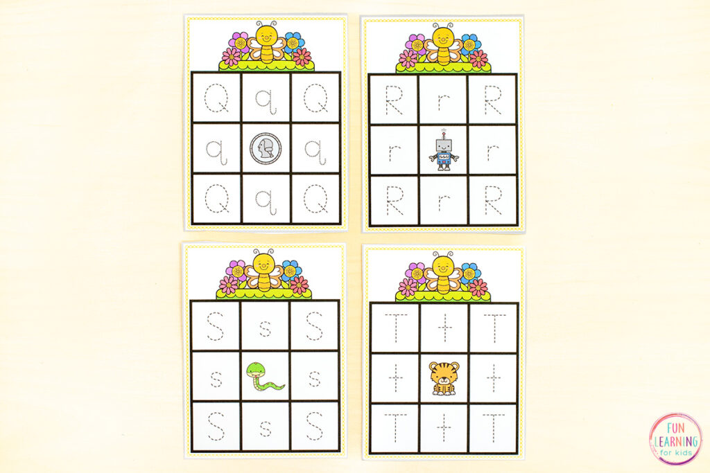 Spring letter tracing task cards for learning to write the alphabet.