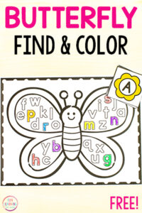 Spring bee and butterfly alphabet activity for kids in preschool, pre-k and kindergarten.