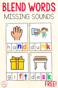 Ending blend missing sounds task cards for phonics practice.