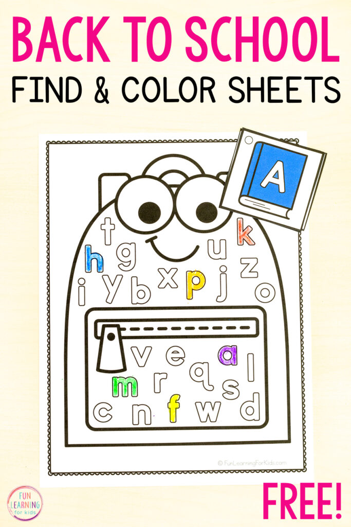 Back to school find and color the letter sheets for practice with letter recognition in kindergarten, pre-k and preschool.