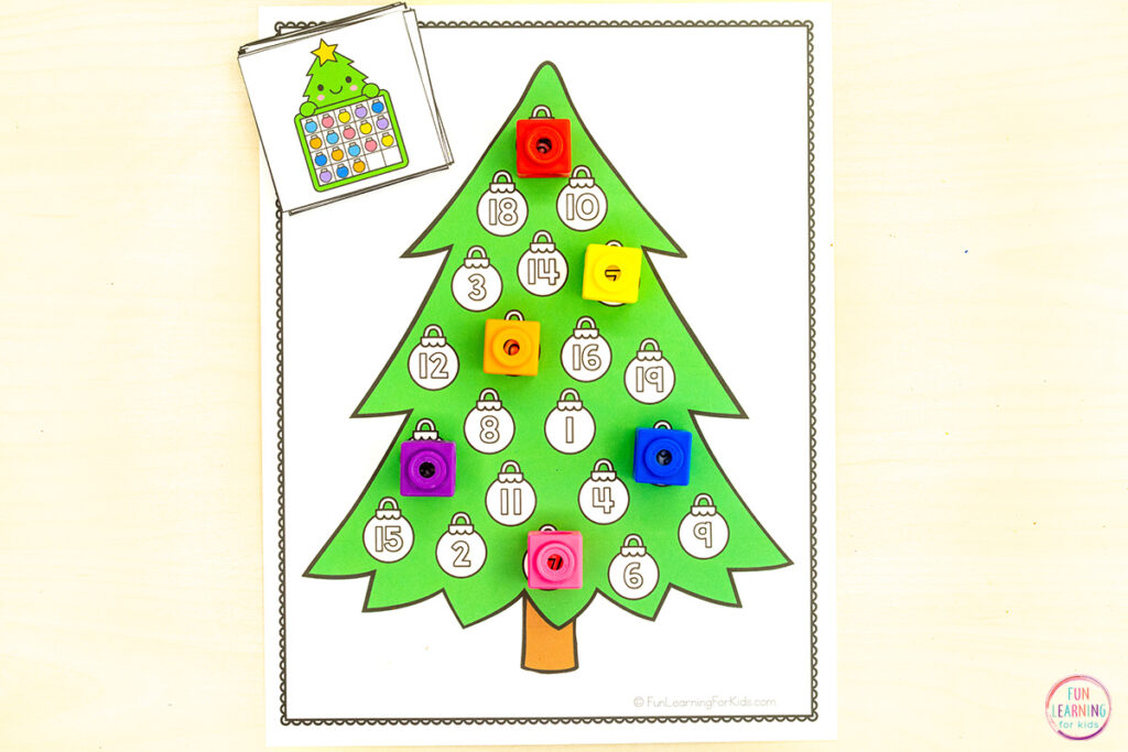 Christmas tree number hunt activity for learning numbers.