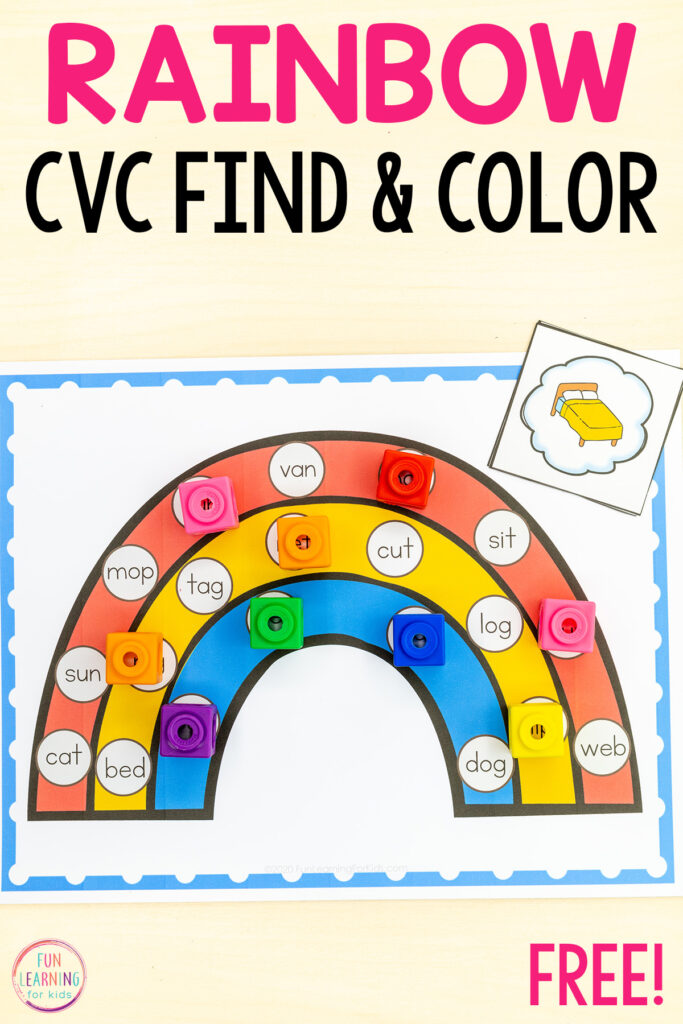 Give the kids a fun way to learn to read CVC words with a fun rainbow theme CVC word hunt.