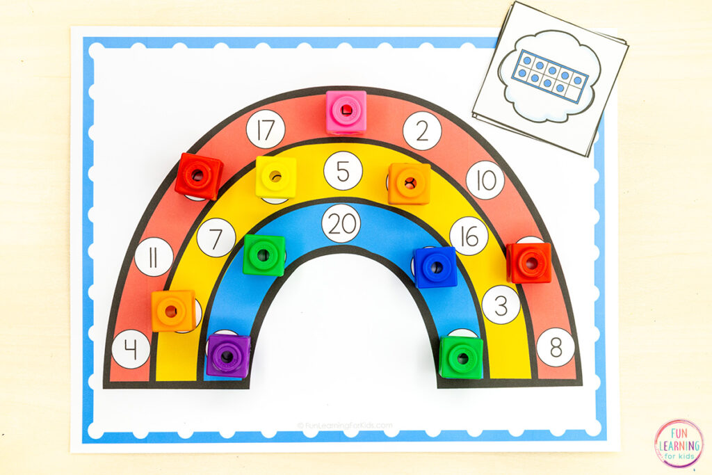 Rainbow number hunt math activity for pre-k and preschool or kindergarten.