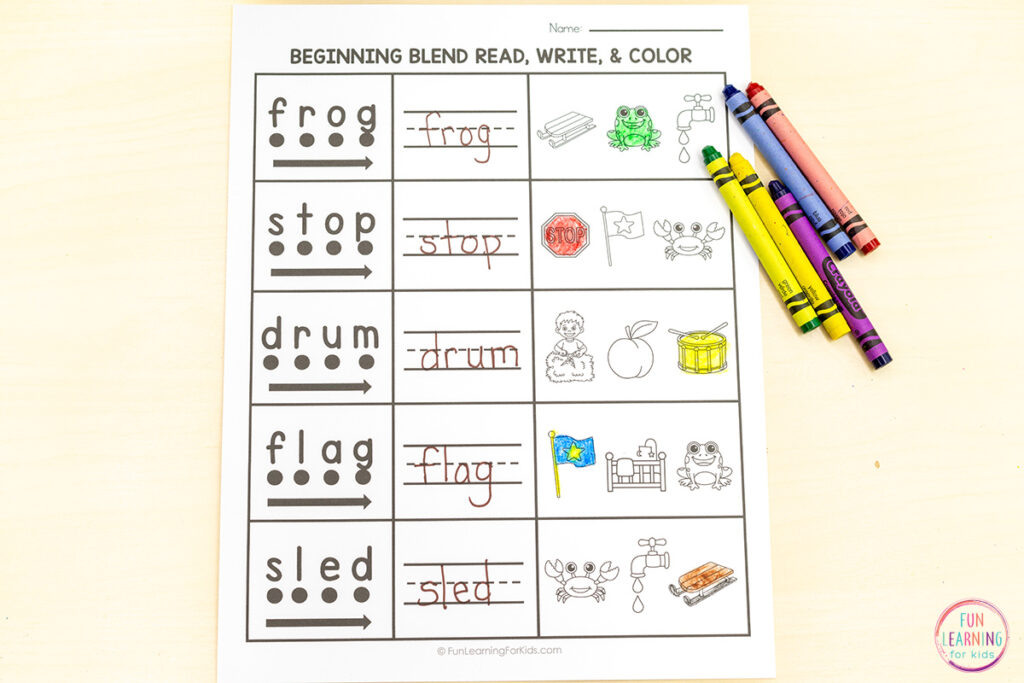 Consonant blend worksheets for kids who are learning to read.