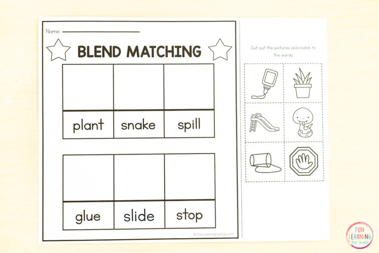 Beginning Blends Word Sort Cut & Paste Worksheets