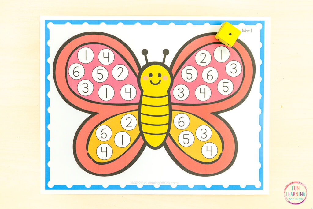 Butterfly number sense math activity for kids to learn numbers.