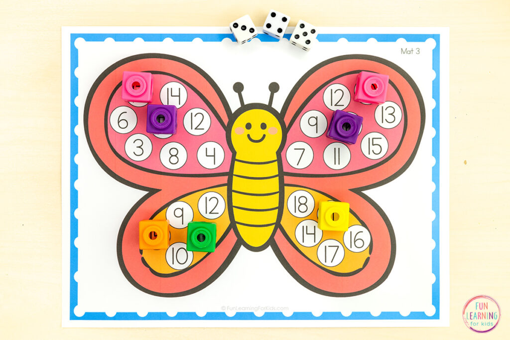 Build number sense skills with a fun butterfly math game for spring math centers.