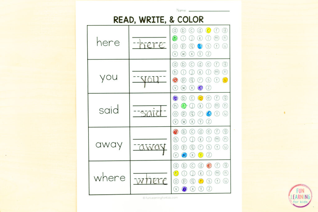 Editable word work worksheets for kids to learn to read and spell any words you want.