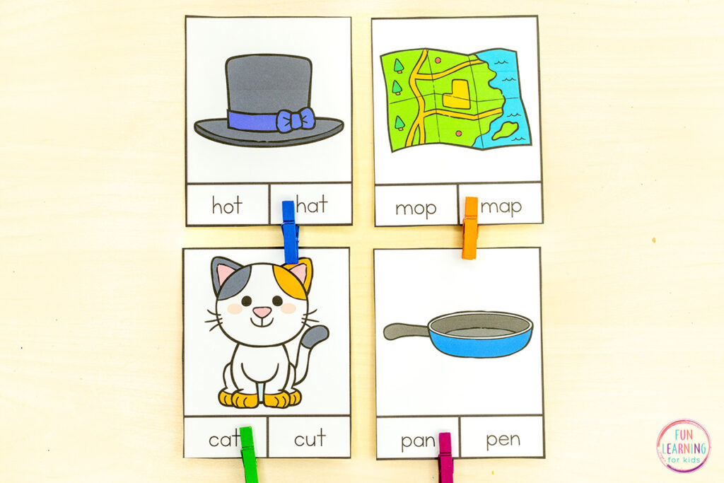 Free printable CVC words activity for kids who are building phonics skills and learning to read.