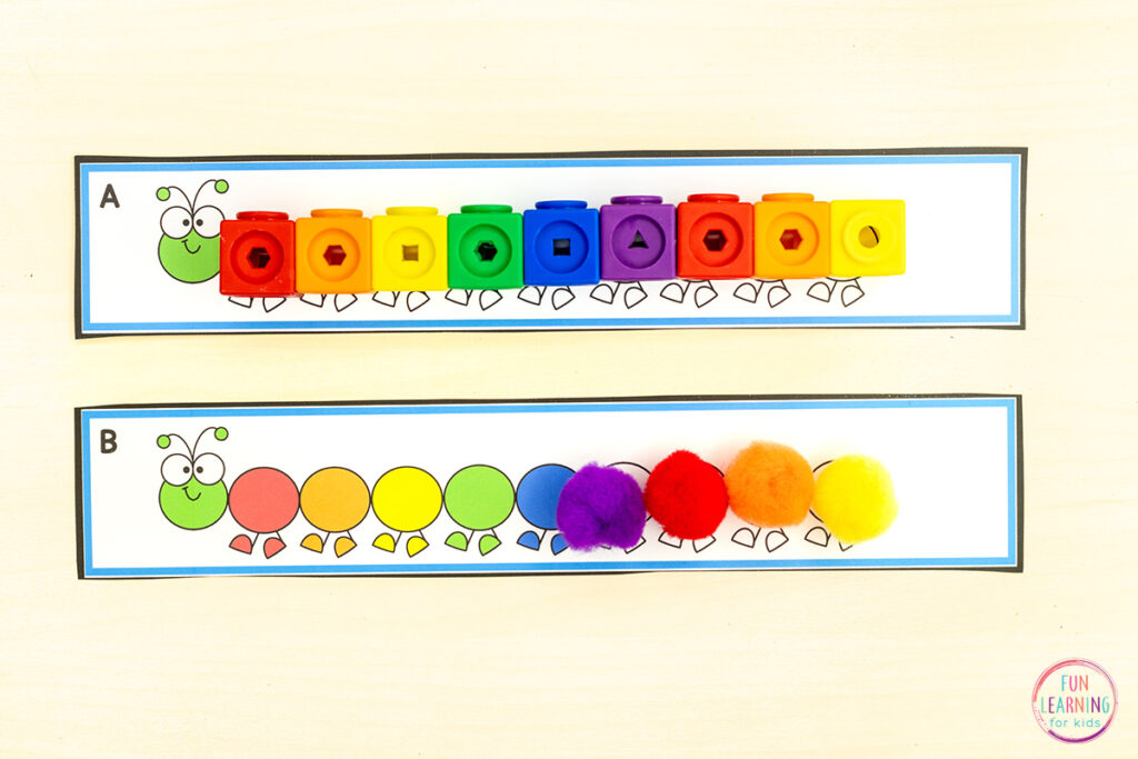 Caterpillar making ten cards for learning to find a number that makes 10 when added to a given number.
