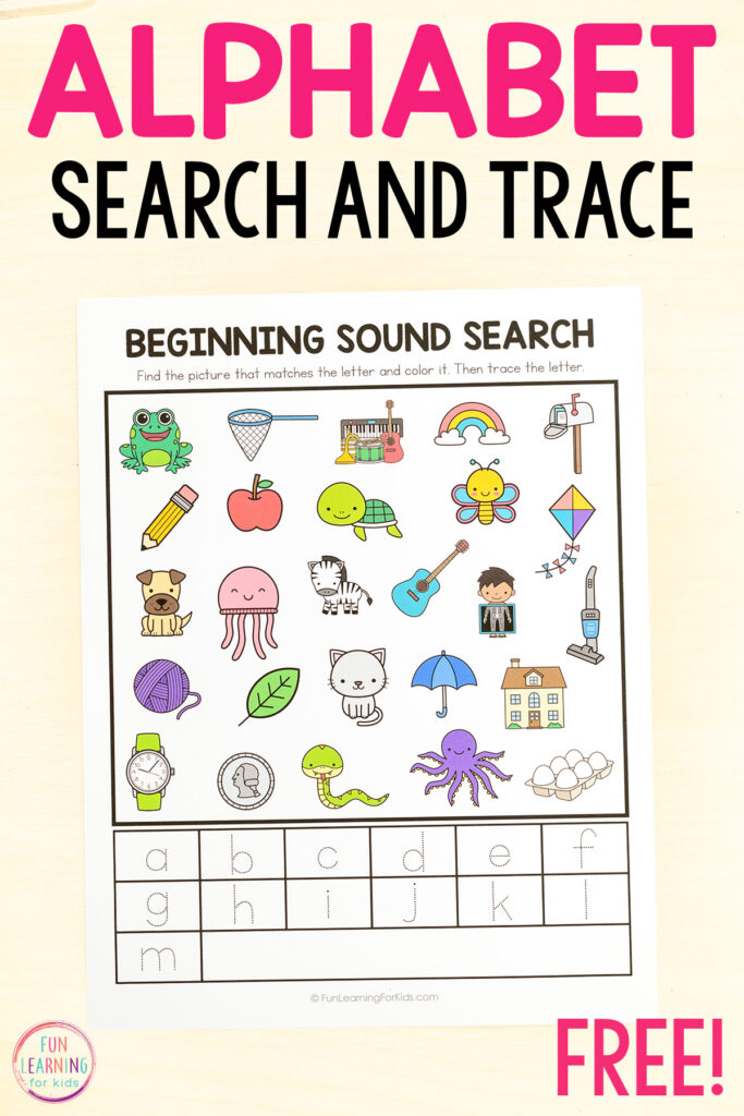 Free printable alphabet worksheets for practice with beginning letter sounds and letter formation.
