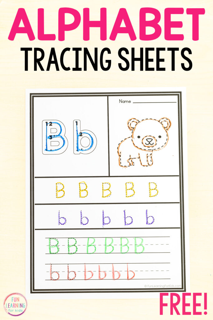 Letter tracing alphabet worksheets for letter formation and handwriting practice.