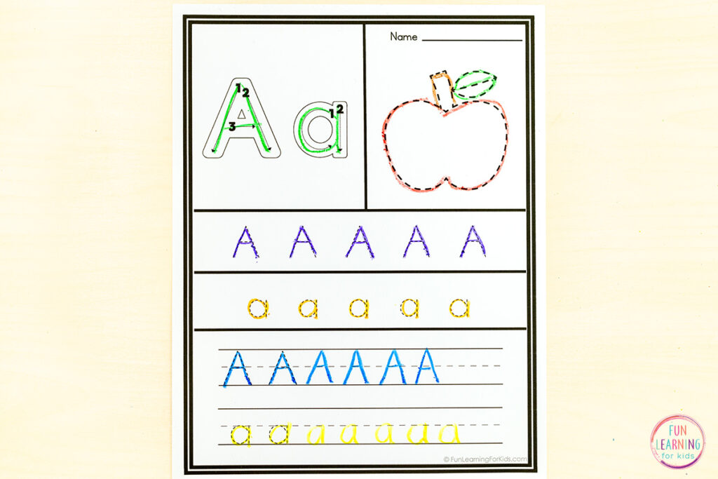 Alphabet letter tracing worksheets for literacy centers and letter learning.