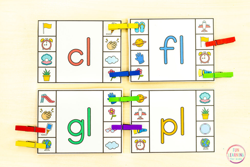 Phonemic awareness activity to practice identifying beginning blends in words.