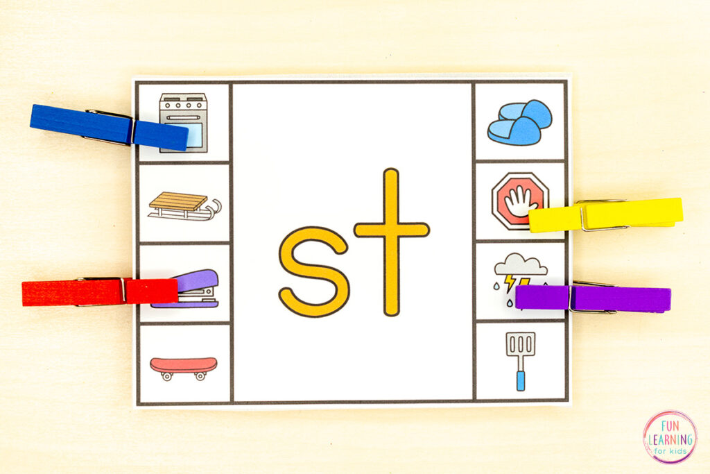 Phonemic awareness beginning blend activity for kids to practice isolating phonemes in words.