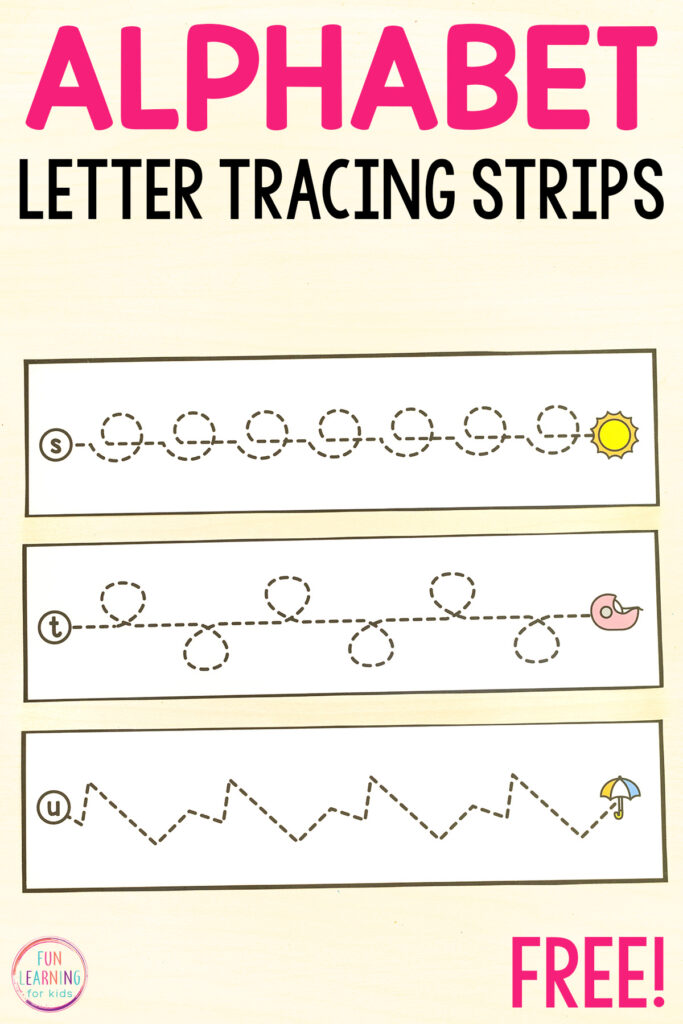 Free letter tracing fine motor tracing lines alphabet activity for kids to learn letter recognition and letter sounds.