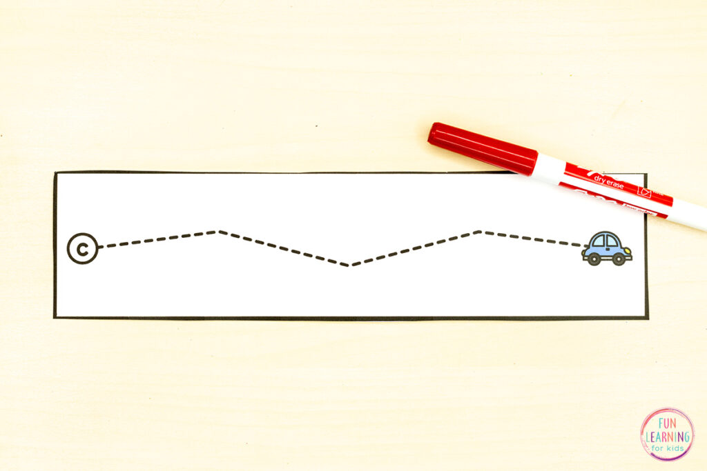 Alphabet fine motor tracing lines that build fine motor skills while teaching the alphabet.